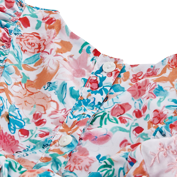Vivid Blossom Print Frill Dress