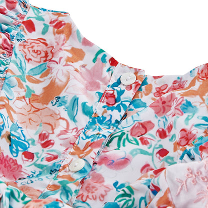 Vivid Blossom Print Frill Dress