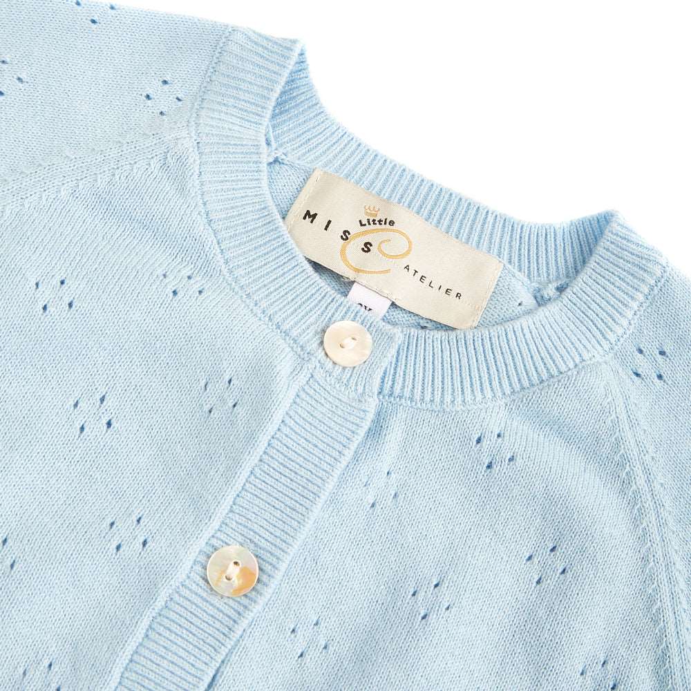Pure organic cotton open work cardigan blue