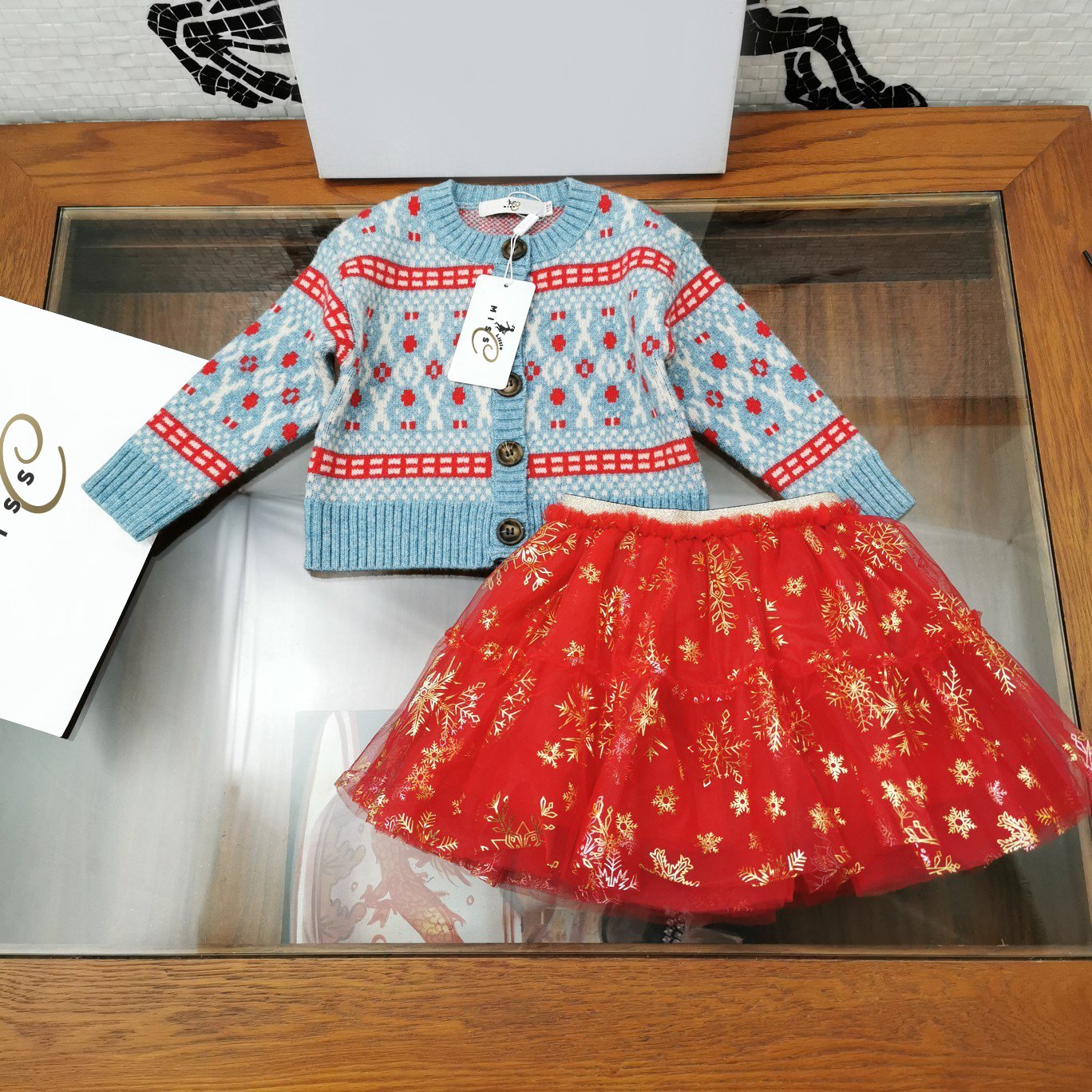 Knitted cardigan and red tutu set