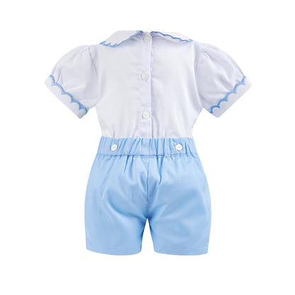 Boy's Hand Smocked lemon and blue Set ONE LEFT!