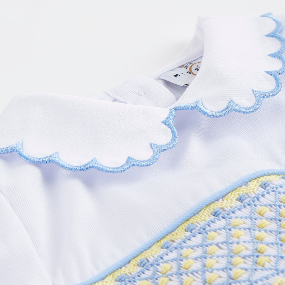 Boy's Hand Smocked lemon and blue Set ONE LEFT!
