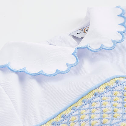 Boy's Hand Smocked lemon and blue Set ONE LEFT!