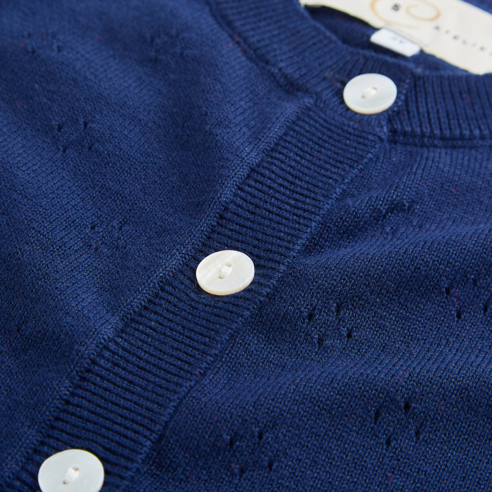 Pure organic cotton open work cardigan navy