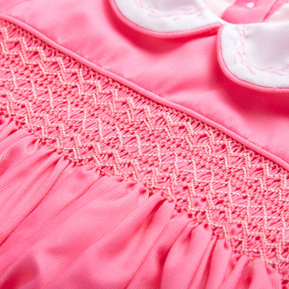 Pink smocked full sleeved romper
