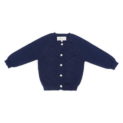 Pure organic cotton open work cardigan navy