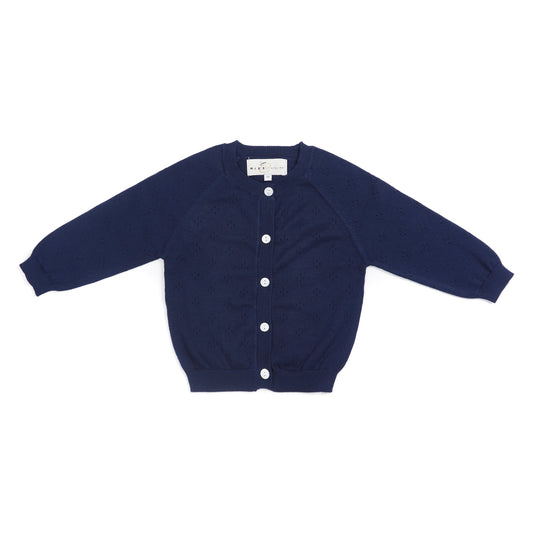 Pure organic cotton open work cardigan navy