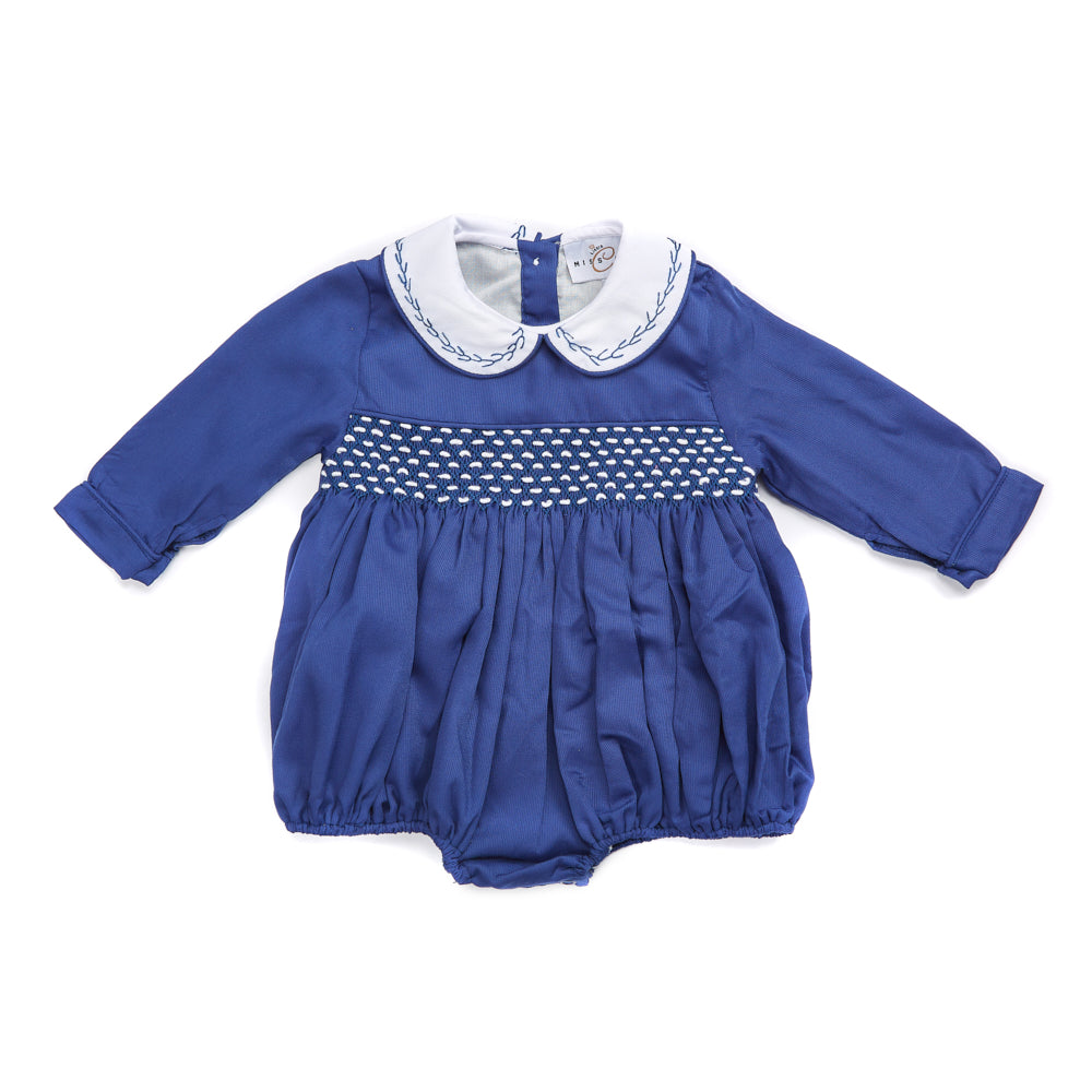 Navy full sleeved smocked romper