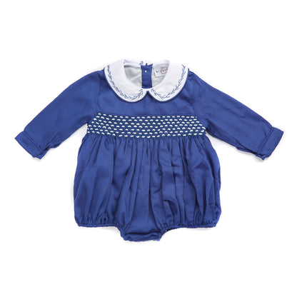 Navy full sleeved smocked romper