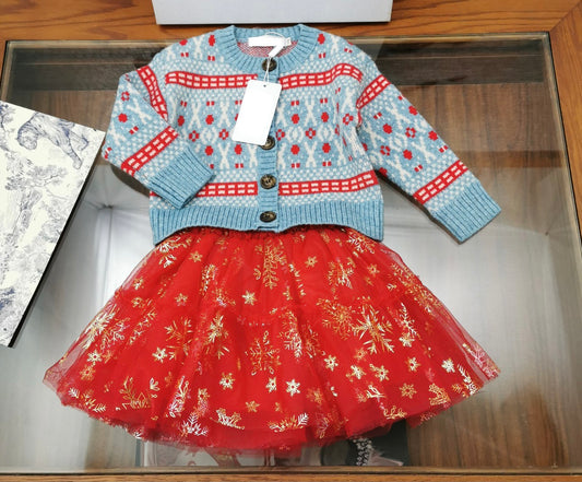 Knitted cardigan and red tutu set