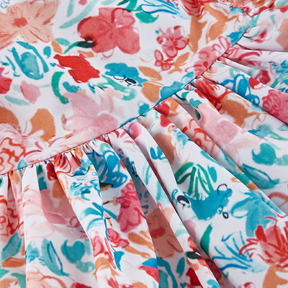 Vivid Blossom Print Frill Dress