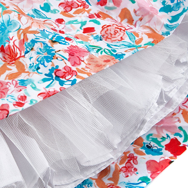 Vivid Blossom Print Frill Dress
