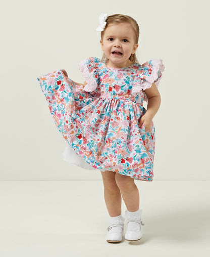 Vivid Blossom Print Frill Dress