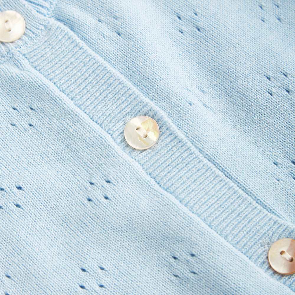 Pure organic cotton open work cardigan blue